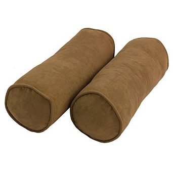 Blazing Needles Double-Corded Solid Microsuede Bolster Pillows with Inserts (Set of 2)