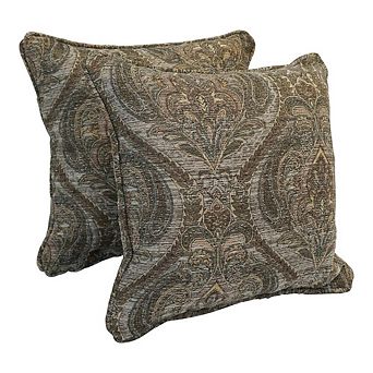 Blazing Needles Double-Corded Patterned Jacquard Chenille Square Throw Pillows Inserts (Set of 2)