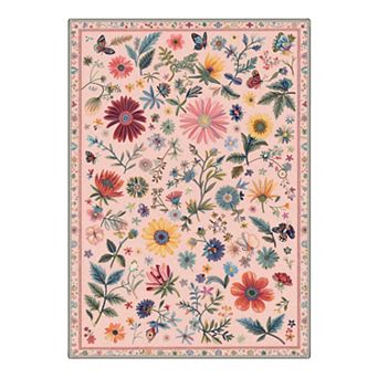 GENIMO Butterfly Wildflower Garden Border Machine Washable Low Pile Non Slip Soft Rug