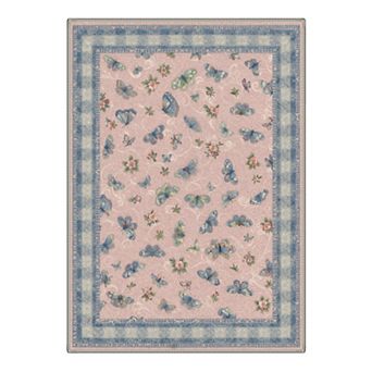 GENIMO Butterfly Blossom Border Machine Washable Low Pile Non Slip Soft Rug