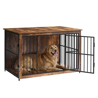 48 in Wooden Dog Crate Furniture for Dogs up to 110 lb, with Double Doors and Enclosed Wood Base