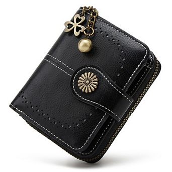 Women's RFID Blocking Waxed PU Leather Bifold Wallet with Zipper Coin Pocket for Shopping Travel