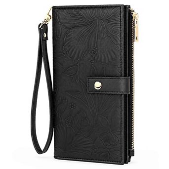 Women's RFID Blocking PU Leather Trifold Wallet, Large Capacity Wristlet Clutch for Travel Shopping
