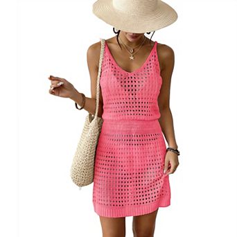 Women Knit Sleeveless Mini Dress Breezy V-Neck Cover-Up for Beach & Summer