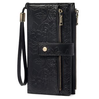 Women's Floral PU Leather Wallet RFID Blocking Wristlet Clutch for Travel Shopping Daily Use