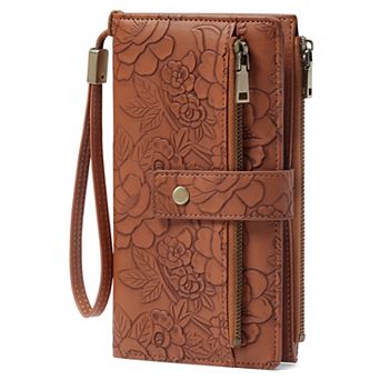 Women's Floral PU Leather Wallet RFID Blocking Wristlet Clutch for Travel Shopping Daily Use