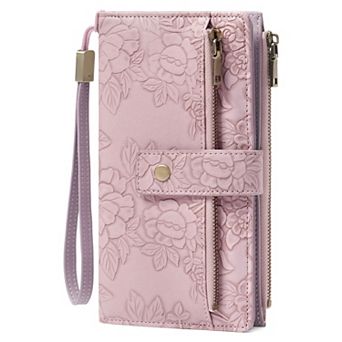 Women's Floral PU Leather Wallet RFID Blocking Wristlet Clutch for Travel Shopping Daily Use