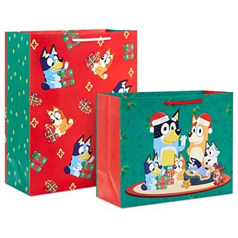 Hallmark Bluey Christmas 2 pc Gift Bag Bundle, Large & Extra Large