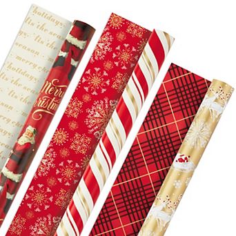 Hallmark 3-Pack Christmas Wrapping Paper Rolls with Snowflakes, Stripes & Plaid