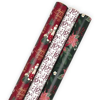 Hallmark 3-Pack Holiday Wrapping Paper Rolls with Santa Claus & Poinsettia Designs