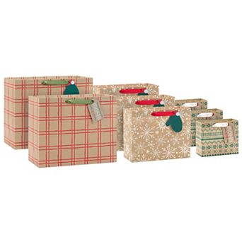 Hallmark Holiday 8-Pack Kraft Gift Bags with Tags: Snowflakes & Mittens