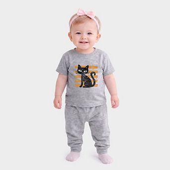 Black Cat Orange Stripes - Infant Jogger Pant Crew Set