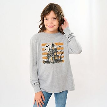 Haunted House Orange Stripes - Youth Long Sleeve Graphic T-Shirt