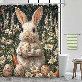 Florals Rabbit Easter Shower Curtains for Bathroom Waterproof Decor 72x72 Inch