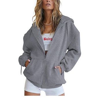 Women's Fleece Lined Zip Up Hoodie Y2K Track Jacket