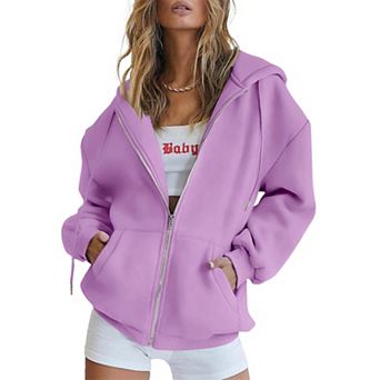 Women's Fleece Lined Zip Up Hoodie Y2K Track Jacket