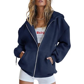 Women's Fleece Lined Zip Up Hoodie Y2K Track Jacket