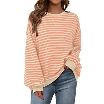 Women Striped Oversized Shirt Long Sleeve Casual Pullover Top