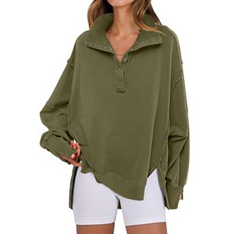 Women Oversized Henley Fall Pullover Tops
