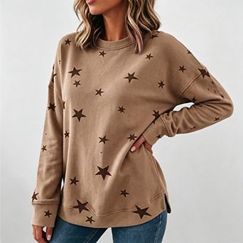 Womens Oversized Sweatshirt Fall Casual Crew Neck Star Graphic Long sleeve Pullover Tops