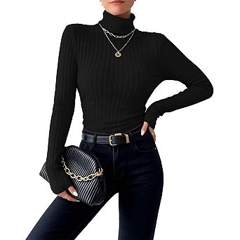 Women’s Ribbed Knit Turtleneck Long Sleeve Top Soft, Slim Fit Sweater for Everyday,Work, Date