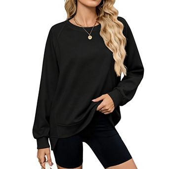 Women’s Solid Color Crew Neck Sweatshirt Long Sleeve Casual Loose Fit Pullover Top