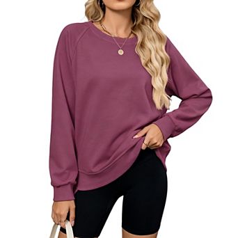 Women’s Solid Color Crew Neck Sweatshirt Long Sleeve Casual Loose Fit Pullover Top