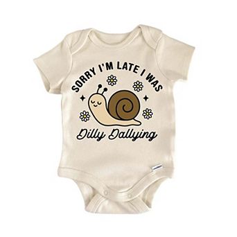Sorry Late Dilly Dally Snail Newborn Baby Onesie®