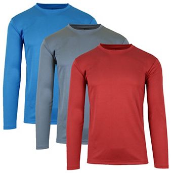Galaxy By Harvic Men's Long Sleeve Moisture-Wicking Performance Crew Neck Tee - 3 Pack
