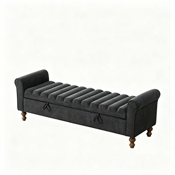 Trikiousd 65.55" Upholstered Storage Bench with Rolled Armrests and Rubber Wood Legs