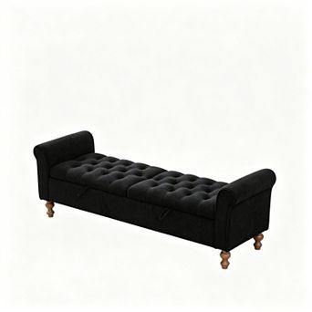 Trikiousd 65.75" Upholstered Storage Bench with Double Lids and Rubber Wood Legs