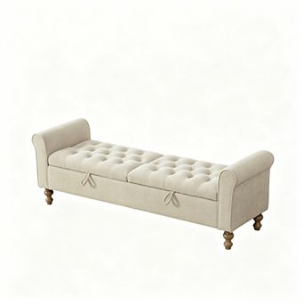 Trikiousd 65.75" Upholstered Storage Bench with Double Lids and Rubber Wood Legs