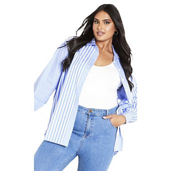 Avenue Women's Plus Size Stripe Mix Shirt