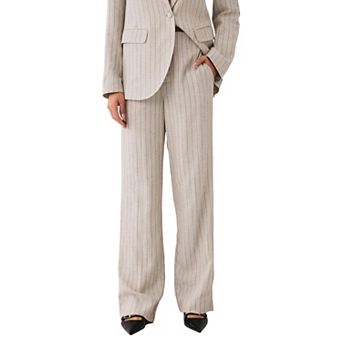 Ellos Plus Size Wide Leg Elastic Waist Linen Trouser