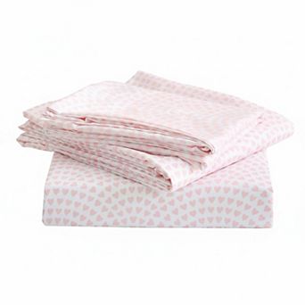 Pink Heart Printed Microfiber Bedding Sheet Set Soft Lightweight Easy Care Full