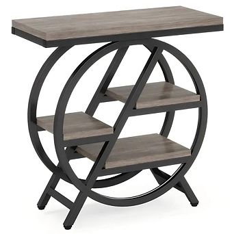 Industrial 4 tier Compact Side Table, Bedside End Table with Storage Shelves
