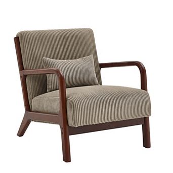 Corduroy Upholstered Solid Wood Armchair with Pillow, Accent Lounge Chair