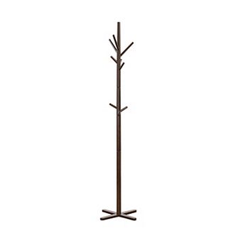 Dark Brown Solid Wood Freestanding Coat Rack with 9 Hooks, Entryway Garment Stand