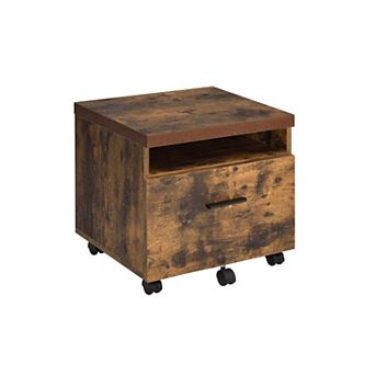 Weathered Oak Wood Top Black Metal Rolling File Cabinet with Lock, 1 Drawer & Open Storage