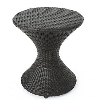 16" Multi-Brown Wicker Hourglass Outdoor Side Table with Sturdy Iron Frame