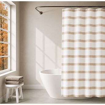 Kate Aurora Hotel Collection Spa Striped Waffle Fabric Shower Curtain