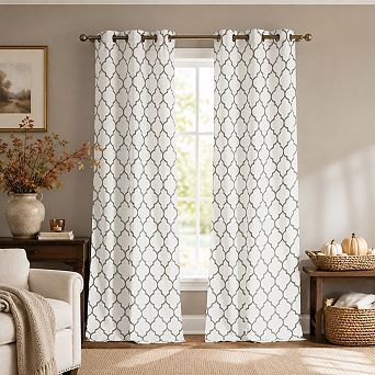 Kate Aurora Extra Long Fallon 2 pc Sheer Lattice Design Grommet Top Window Curtain Panels