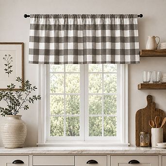 Kate Aurora Country Farmhouse Buffalo Check Plaid Window Valance