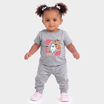 Pink Boho Halloween Ghost - Infant Jogger Pant Crew Set