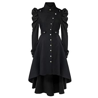 Women's Gothic Victorian Witch Medieval Long Coat Puffed Shoulder Steampunk Outerwear