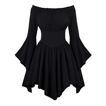 Women Renaissance Pirate Off Shoulder Corset Dress Bell Sleeve Pockets Medieval Party Wear