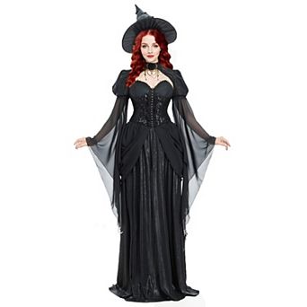 Women Witch Costume Gothic Medieval Renaissance Dress With Pointed Hat