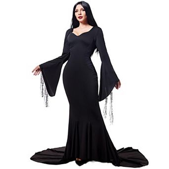 Women Gothic Witch Maxi Dress Square Neck Lace Long Sleeves Floor Length