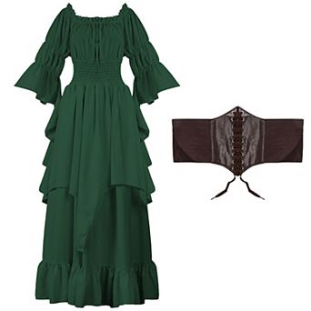 Womens Renaissance Victorian Medieval Gothic Costume Long Sleeve Dress