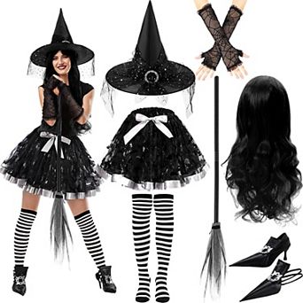 Womens 7 pc Witch Costume Set Halloween Party Accessory